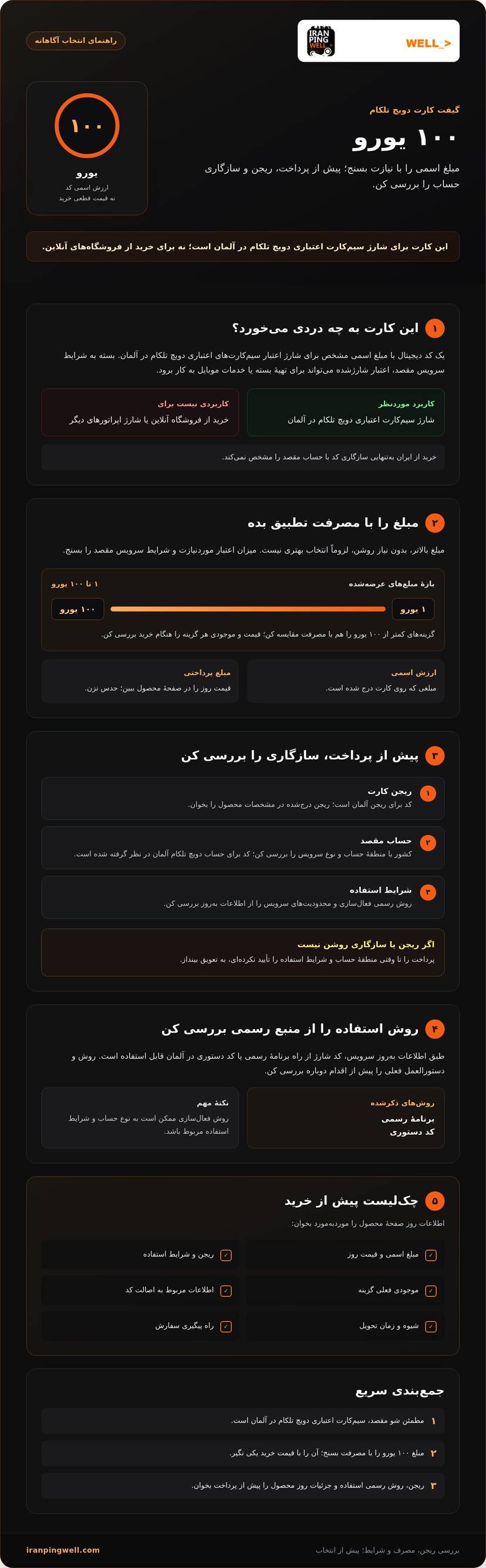 گیفت کارت دویچ تلکام ۱۰۰ یورویی؛ راهنمای خرید و انتخاب در ۲۰۲۶ infographic